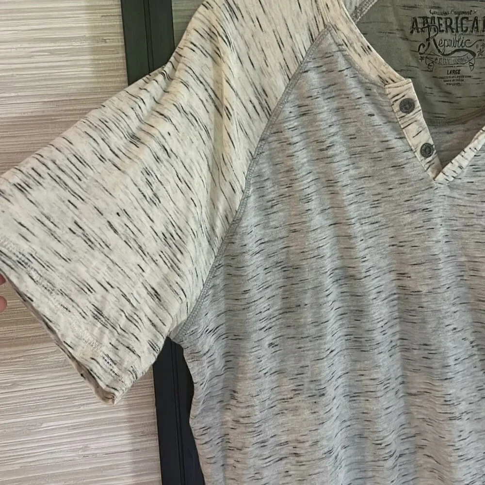 American Republic heathered Gray Henley short sleeve shirt size L - Picture 3 of 4